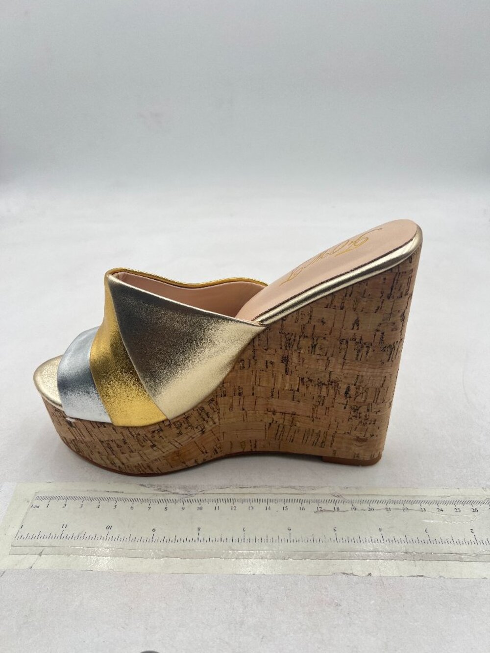 FOWT Gold High Wedges Heel Slide Sandals Open Toe Platform Slippers Mules